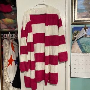 Vibrant Striped Cardigan in Pink and White